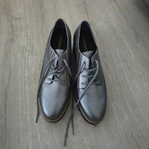 NWOT Pewter Leather Vionic Women's Anaheim Comfort Wedge Oxford Derby Shoes
